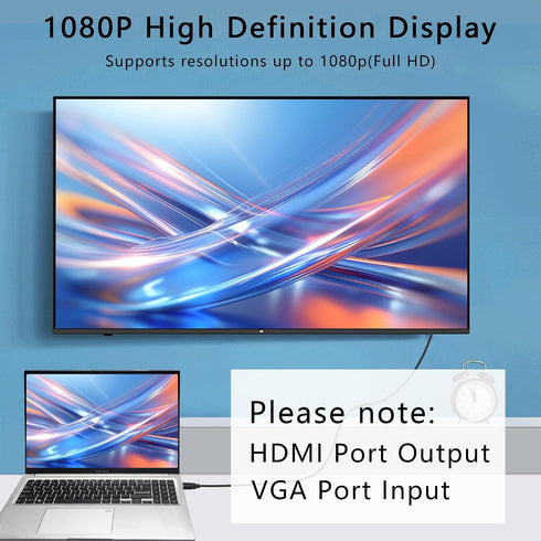 5.9FT, 1080P HDMI to VGA Adapter Cable Gold-Plated HDMI Male to VGA Male High-Definition Video Converter, Used