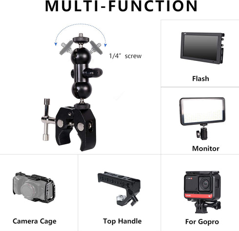 Cool Dual Ball Head Magic Arm Adapter Camera Clamp Mount with 1/4 and 3/8 Thread for DSLR, LED Light, 2 Pack