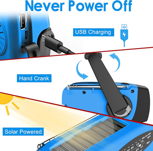 Emergency Hand Crank Radio with LED Flashlight, AM/FM Portable Weather Radio, 2000mAh Power Bank Phone Charger (Blue)