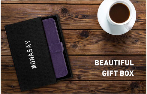 MONASAY Wallet Case for Galaxy S8, 5.8-inch, RFID Blocking, Purple Flip Folio with Screen Protector