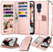 Njjex Wallet Case for Moto G Play 2021, PU Leather Folio Flip with 9 Card Slots, Detachable Kickstand & Lanyard (Rose