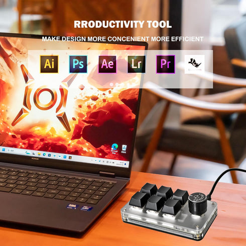 Macro Pad Macro Keyboard Programmable Keypad, Customized 6-Key Mini Mechanical Gaming Keyboard, One Handed Keyboard BT