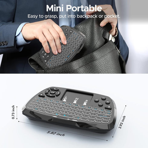 Miritz A3 -2.4GHz 7-Clolor TV/PS4/MacOS/Tablet Mini Keyboard with Touchpad & Bluetooth Dual-Mode, Backlit