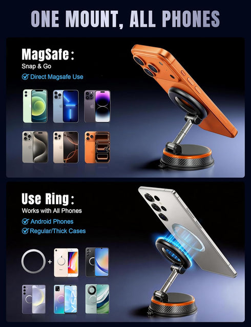 werfami 2026 108lbs N55 3000gf 360 17 16 15 Upgraded Vacuum Magnetic Car Phone Holder - Ultra Suction Nano-Gel Mount