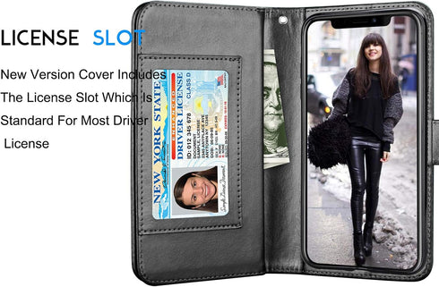 Tekcoo Wallet Case for iPhone XR, 6.1" Black PU Leather Folio Flip Cover with Cash ID Credit Card Slots & Kickstand