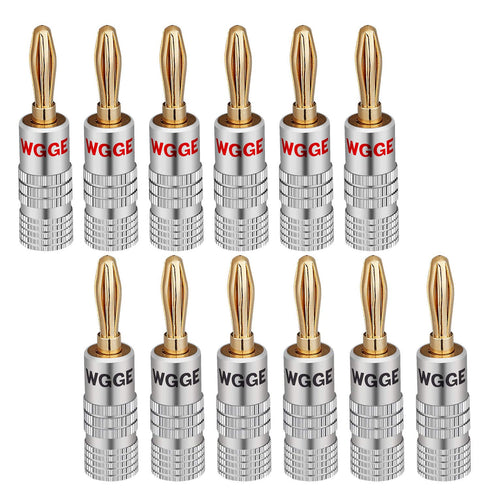 WGGE WG-009 Banana Plugs Audio Jack Connector, 6 Pairs / 12 pcs, 24k Gold Dual Screw Lock Speaker Connector for Speaker