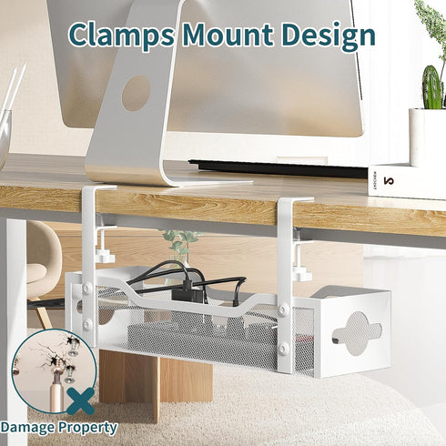 Litwaro Under Desk Cable Management Tray, No Drill Cable Organizer with Clamp for Desk Cord Management, Office, Home