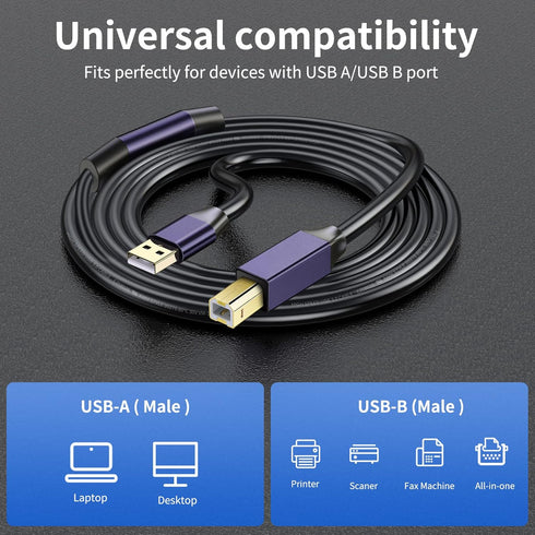 LDKCOK 2.0 50ft Active USB Printer Cable - A-Male to B-Male High Speed Printer/Scanner/Repeater Cable for HP, Canon