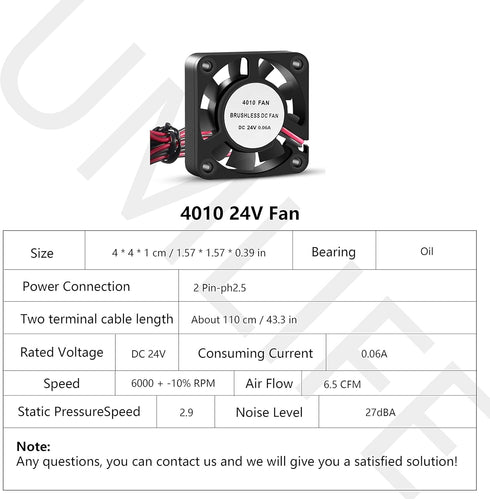 3D Printer Cooling Fan, 40mm x 40mm x 10mm Blower Cooling Fan with 2 Pin Terminal for Makerbot MK7 MK8
