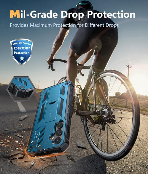 FNTCASE Galaxy S23 FE Case: Military Grade Shockproof TPU Cover with Kickstand & Screen Protector - Blue Full