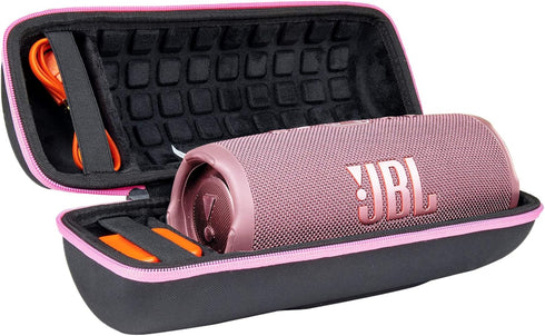 co2CREA Hard Travel Case for JBL Charge 4/5 Waterproof Bluetooth Speaker (Black Case + Pink Zipper)