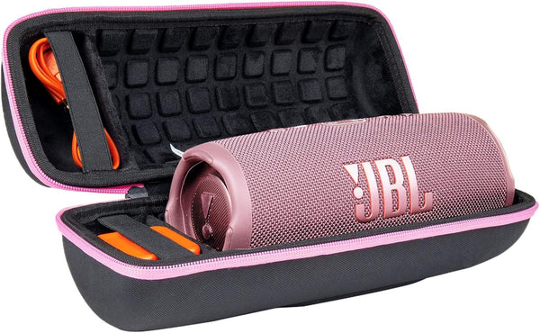 co2CREA Hard Travel Case for JBL Charge 4/5 Waterproof Bluetooth Speaker (Black Case + Pink Zipper)