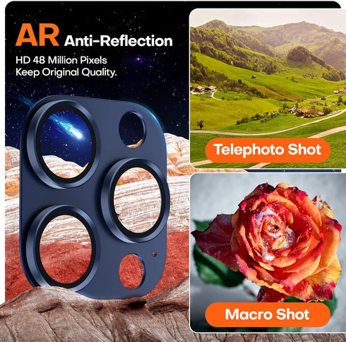 2 Pack Camera Lens Protector for iPhone 15 Pro Max/14 Pro, Aluminum Alloy Sapphire Glass Cover, Anti-drop, Case