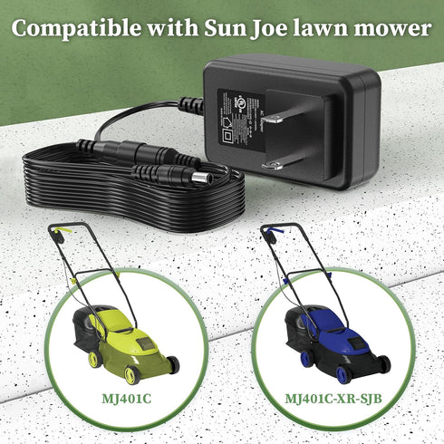 Charger for Sun Joe MJ401C-PRO Cordless Push Lawn Mower, Replacement Power Adapter for MJ401C Series