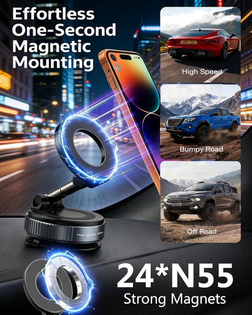 MARUVI Car,2800gf Mount,360 Vacuum Magnetic Phone Holder for Strong Magnetic Phone Adjustable & Reinforced Suction Cup