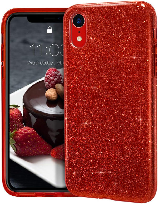 MATEPROX Bling Sparkle Case for iPhone XR - Cute Girls Women Protective Christmas Case (Red)