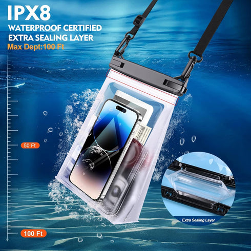 Large Floating Waterproof Phone Pouch with Sealing Strip, Universal Dry Bag for iPhone 15 14 13 12 11 Pro Max Galaxy