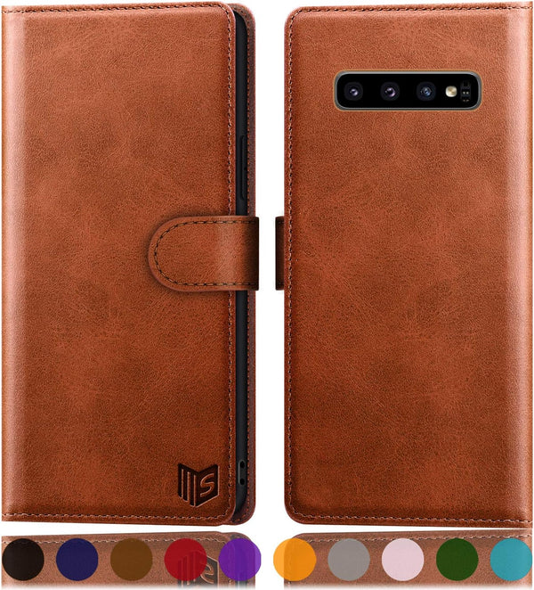 SUANPOT Leather Wallet Case for Samsung Galaxy S10+ / S10 Plus 6.4 - RFID Blocking, Flip Folio Book Cover, Shockproof,