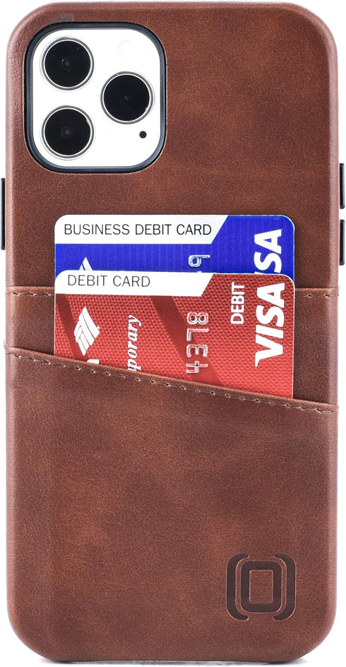 Dockem Wallet Case for iPhone 12 & 12 Pro, Built-in Metal Plate for Magnetic Mounting, 2 Credit Card Holders (Brown)