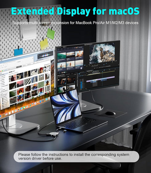 USB 3.0 or USB C to Dual HDMI Splitter Extender Display for Windows and Mac M1/M2/M3, 4K/1080P