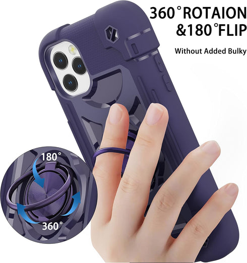 iPhone 12/iPhone 12 Pro Case 6.1" - Heavy-Duty Rugged Cover with Ring Stand + 2 Glass Screen & Camera Lens Protectors.