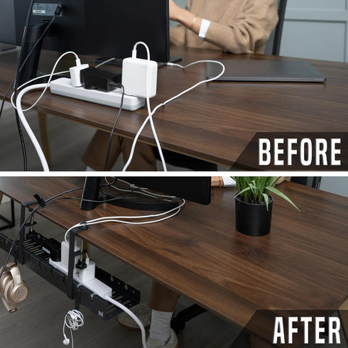 No Drill Under Desk Cable Management Tray, Extendable Steel Desk Cord Hider, Under Desk Cable Tray Holder, 2 Pack