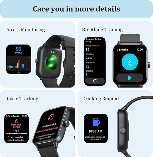 KALINCO Smart Watch for Men Women, 1.8" Fitness Tracker with Heart Rate/SpO2/Stress/Sleep Monitor, Alexa Built-in, 100+