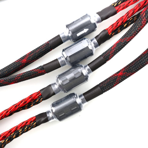 Tertullus 1 Pair HiFi OFC Braid Audiophile Speaker Cable, 4 Spade Plugs to 4 Spade Plugs, Total 8 Spade Plugs