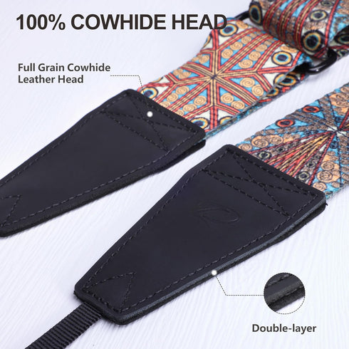 Padwa Lifestyle Adjustable Camera Strap - 2" Wide Cowhide Head Straps for Photographers, Vintage Neck & Shoulder