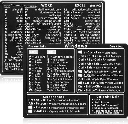 GEEHUA 2 Pcs Laptop Shortcuts Stickers, Word/Excel Quick Reference Guide Keyboard Shortcut Stickers