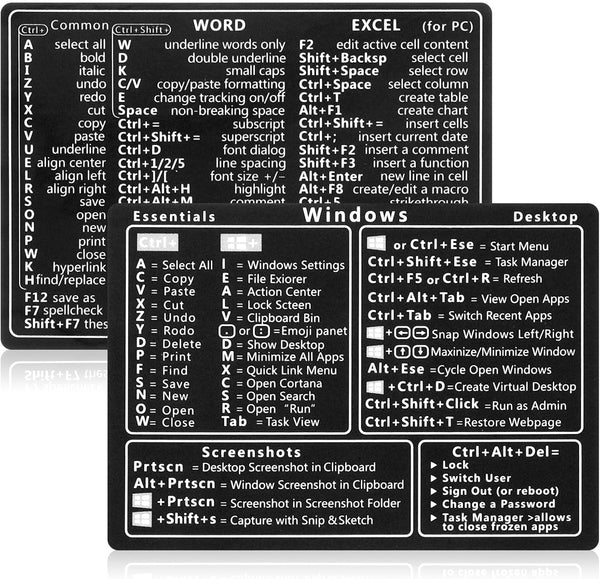 GEEHUA 2 Pcs Laptop Shortcuts Stickers, Word/Excel Quick Reference Guide Keyboard Shortcut Stickers