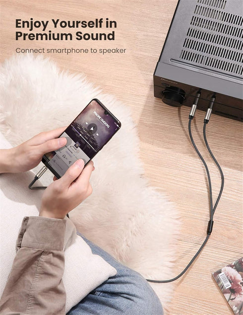 UGREEN 6.6FT 1/8 to 1/4 Stereo Cable, 3.5mm TRS to Dual 6.35mm Y Splitter Adapter for iPhone, PC, Mixer, Speaker