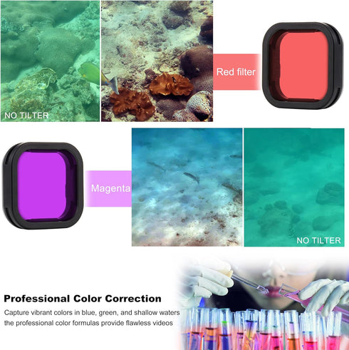 GEPULY 6-Pack Set 13 ND8, ND16, ND32, ND64, ND Filter Lens for GoPro Hero Black, Light Red, Magenta Filters, Snorkel