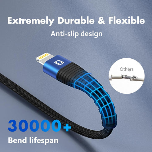 3Pack iPhone Charger Cable 3ft - Apple MFi Certified USB A to Lightning, Fast Charging, Braided, Compatible with iPhone