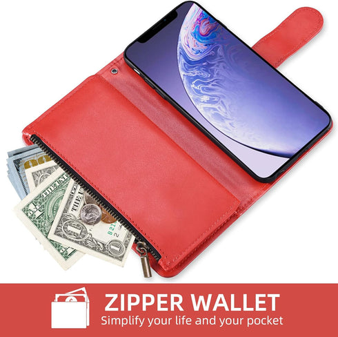 Asuwish iPhone 11 Wallet Case with Flower Flip, Tempered Glass Protector & Card Holder - Red Cell Accessories