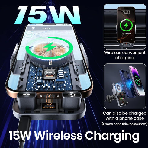SMALLSHS 15W Car Phone Holder with Wireless Car Charger, Car Vent Mount with Induction Opening and Closing, Air Vent