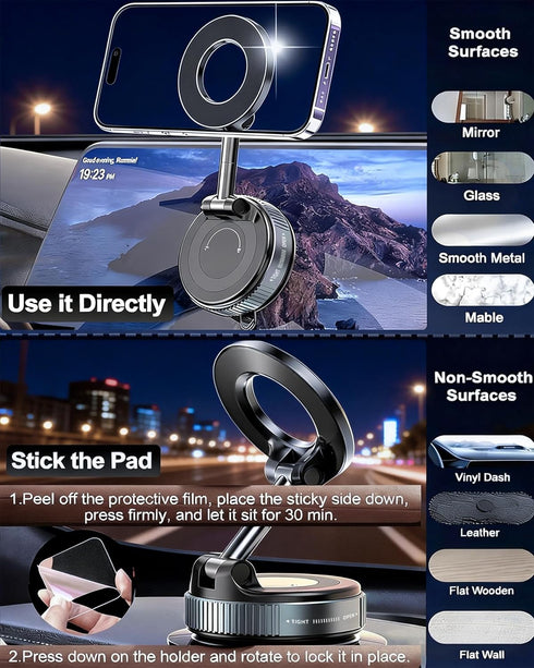 MARUVI Car,2800gf Mount,360 Vacuum Magnetic Phone Holder for Strong Magnetic Phone Adjustable & Reinforced Suction Cup
