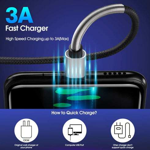3ft USB Type C Cable 3 Pack for Samsung Galaxy S9/S10/S8 Plus, iPhone 15/15 Pro Max, 3A Fast Charging, TPE.