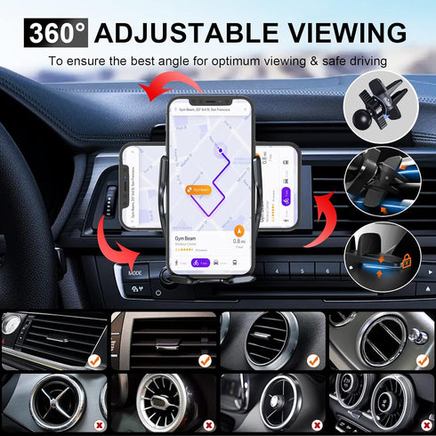 Wireless Car Charger, Qi 15W Fast Charging Automatic Clamping Phone Holder for iPhone 13/12 Pro Max/Samsung Galaxy