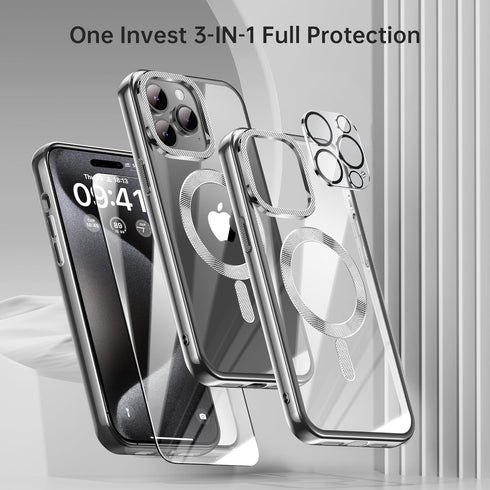 JUESHITUO iPhone 15 Pro Max Case - Black Titanium, 6.7", Military Grade Drop Protection, N56 Magnets, Screen & Camera