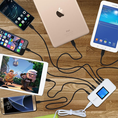 60W/12A 8-Port Desktop Charging Station, Multiple USB Fast Wall Charger Hub with LCD for Smart Phones, Tablets and More