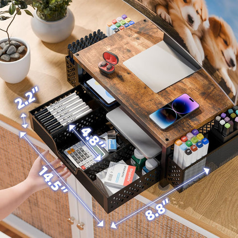 2 2-Tier Simple Trending Desk Organizers and Accessories, Computer Monitor Stand Riser with Drawer and Pen Holders