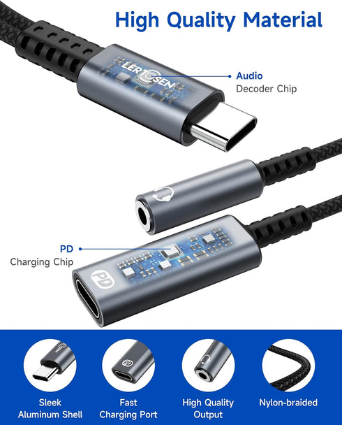 USB C to 3.5mm Headphone and Charger Adapter, 2-in-1 Dongle Cable for Galaxy S22 S21 S20 Ultra Note 20 10