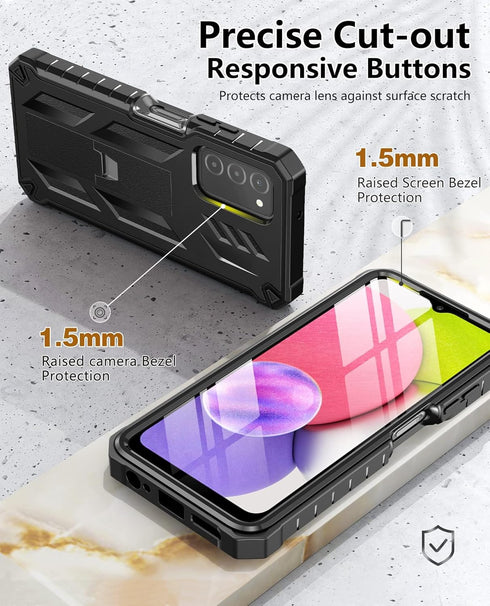 Samsung Galaxy A03S Phone Case, Built-in Hard Kickstand & Touch Protector, Military Shockproof TPU Cover - Black