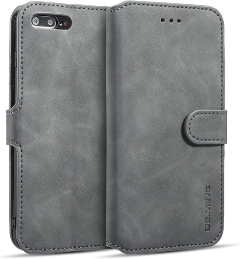 UEEBAI Luxury PU Leather Wallet Flip Cover Case for iPhone SE 2022/7/8/SE 2020 - Grey, Magnetic Stand Folio Protection