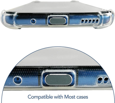 Dust Plugs (2-Pack) - Compatible w/with Lightning Port, iPhone 14-7, Plus, Max, Pro, iPad, Aluminum Build - Incl. Holder & Cleaning Brush (Gun Metal)