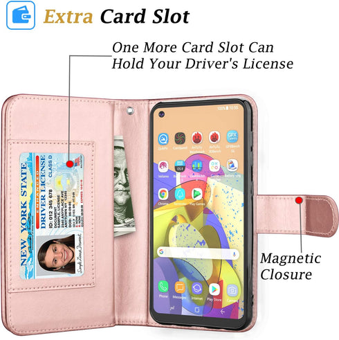 Galaxy A21 Case for Samsung, Takfox PU Leather Wallet Case with 9 ID Credit Card Holder Slots (Rose Gold)