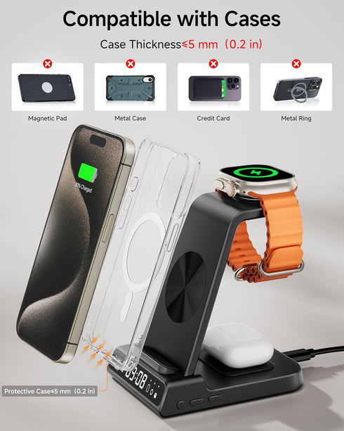 Wireless Charger for iPhone 16, 3 in 1 Charging Station for Apple Watch and AirPods