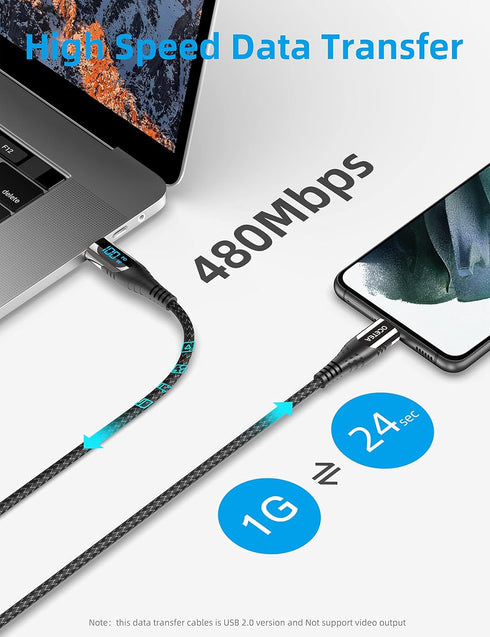 10ft Long USB C to USB C Cable (100W 5A) with LED Display, Fast Charging for iPhone 15, MacBook, Galaxy S23, Pixel.