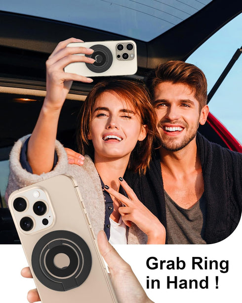 17e 17 Phone Ring Holder Grip with Dual-Side Magnets, Universal Magnetic Kickstand Stand, Wireless Charging Friendly